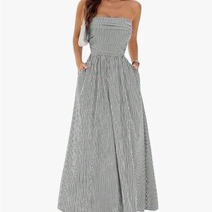 Elegant Black and White Striped Strapless Dress